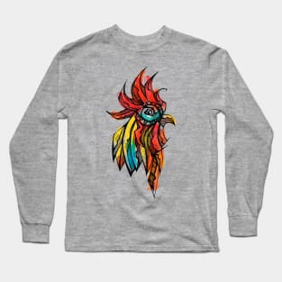 Rooster head ink drawing Long Sleeve T-Shirt